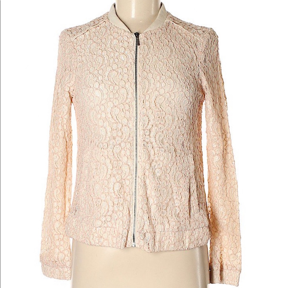LC Lauren Conrad Pink Lace Bomber Jacket